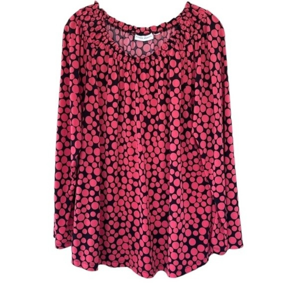 Susan Graver Womens Pink Red and Black Polka Dot Top